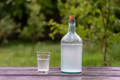 bottle of moonshine with sample glass