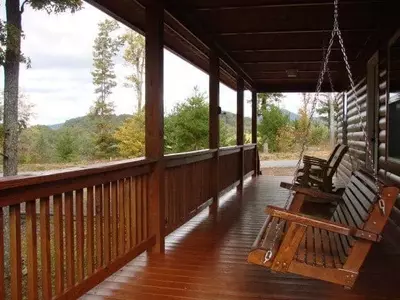 Porch swings at the Mountain Therapy cabin in Murphy North Carolina.