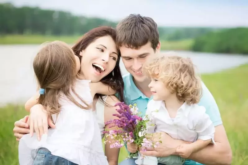 A happy family enjoying the spring weather near our cabins for rent in Murphy NC.