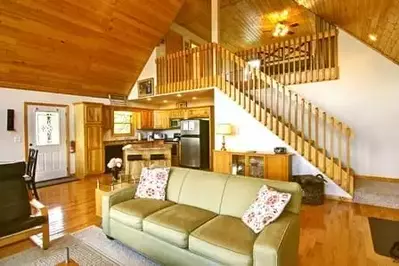 The living area and kitchen in a Murphy NC cabin.