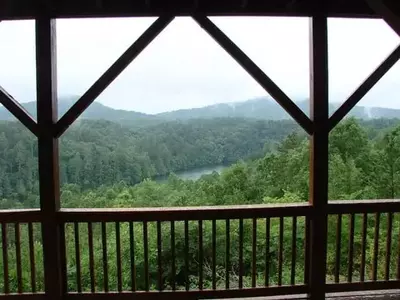 Spectacular photo from the porch of a Murphy NC cabin with mountain views.